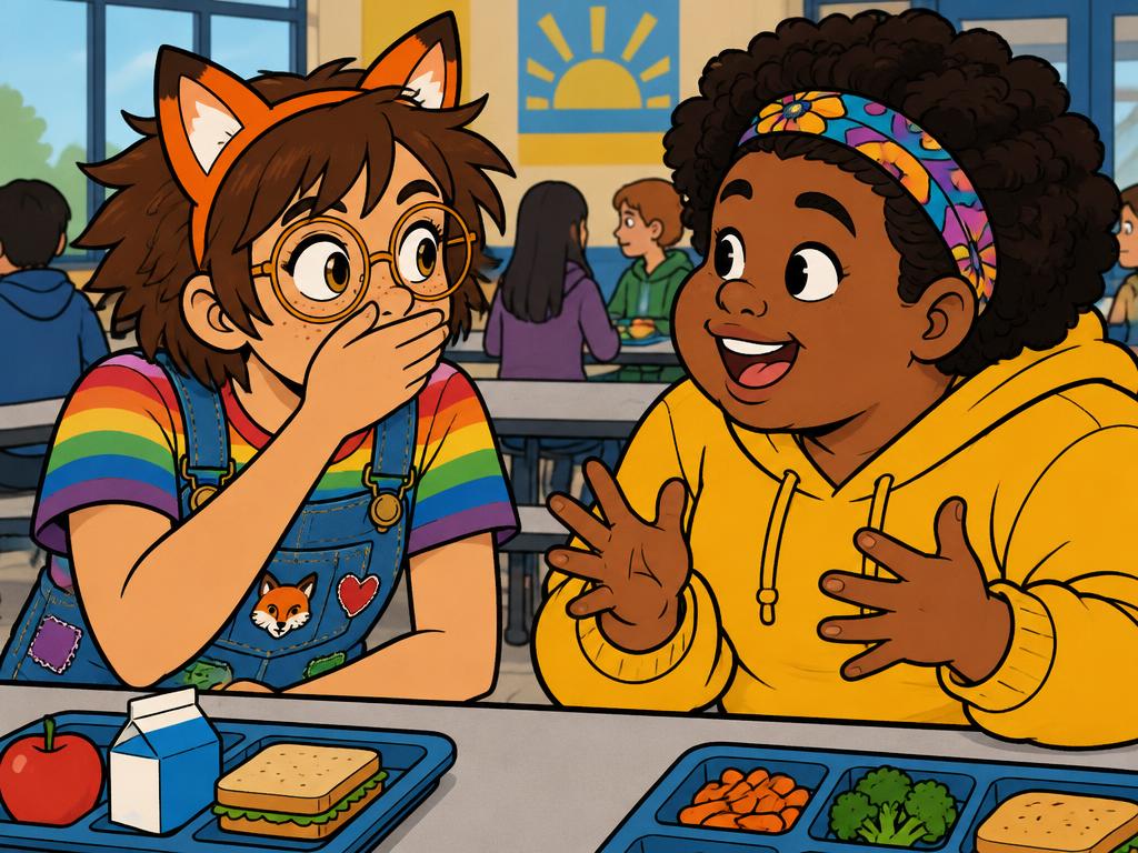 Azalea at lunch the next day, hand over her own mouth, big eyes, listening while Nia talks happily about her weekend