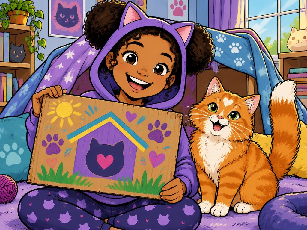 Marisha holding up a hand-painted clubhouse sign next to Lucy