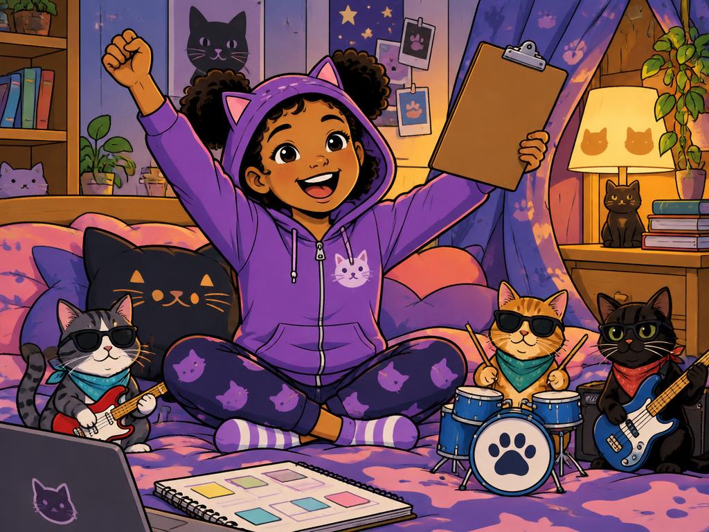 Marisha cheering from her bed with a clipboard as the band plays